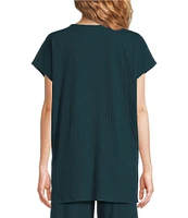 Eileen Fisher Organic Cotton Blend Crinkle Jersey V-Neck Short Sleeve Top