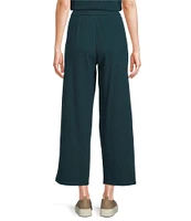 Eileen Fisher Organic Cotton Blend Crinkle Knit Jersey Wide Leg Pull-On Pants