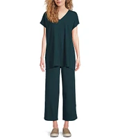Eileen Fisher Organic Cotton Blend Crinkle Knit Jersey Wide Leg Pull-On Pants