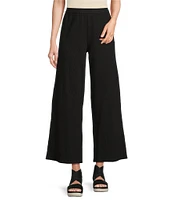 Eileen Fisher Organic Cotton Blend Crinkle Knit Jersey Wide Leg Pull-On Pants