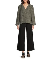 Eileen Fisher Organic Cotton Blend Crinkle Knit Jersey Wide Leg Pull-On Pants
