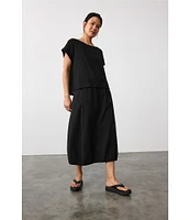 Eileen Fisher Crinkle Organic Cotton Blend Elastic Waist Lantern Midi Skirt