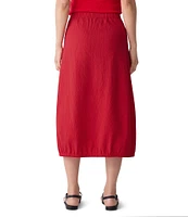 Eileen Fisher Crinkle Organic Cotton Blend Elastic Waist Lantern Midi Skirt