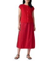 Eileen Fisher Crinkle Organic Cotton Blend Elastic Waist Lantern Midi Skirt