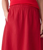 Eileen Fisher Crinkle Organic Cotton Blend Elastic Waist Lantern Midi Skirt
