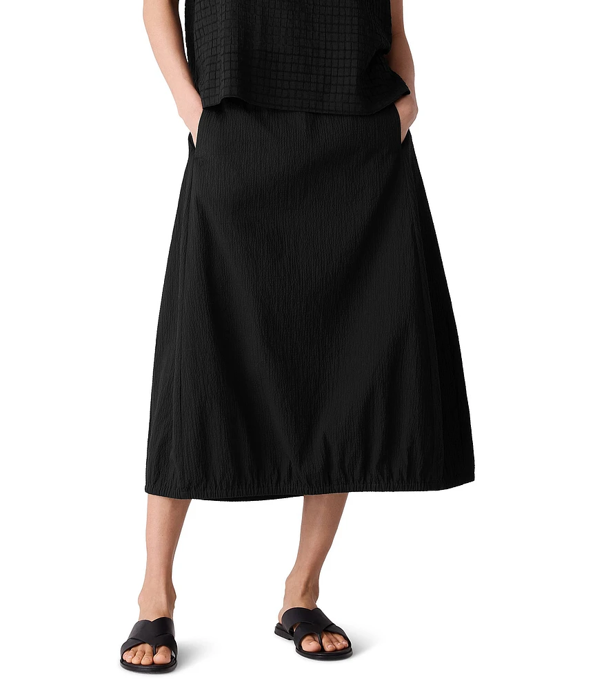 Eileen Fisher Crinkle Organic Cotton Blend Elastic Waist Lantern Midi Skirt