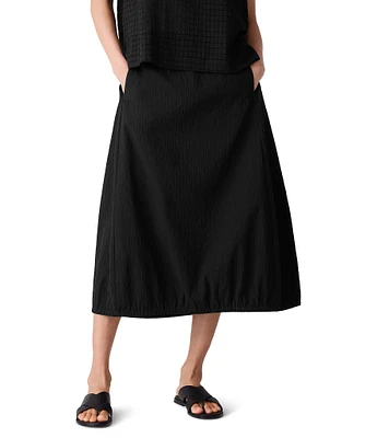 Eileen Fisher Crinkle Organic Cotton Blend Elastic Waist Lantern Midi Skirt