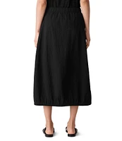 Eileen Fisher Crinkle Organic Cotton Blend Elastic Waist Lantern Midi Skirt