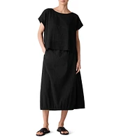 Eileen Fisher Crinkle Organic Cotton Blend Elastic Waist Lantern Midi Skirt