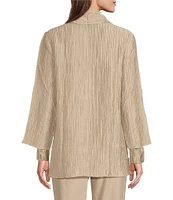 Eileen Fisher Crinkle Shimmer High Collar Bracelet Sleeve Open Front Jacket