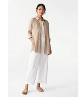 Eileen Fisher Crinkle Silk Classic Collar Long Sleeve Button Down Shirt