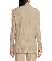 Eileen Fisher Crinkle Silk Classic Collar Long Sleeve Button Down Shirt