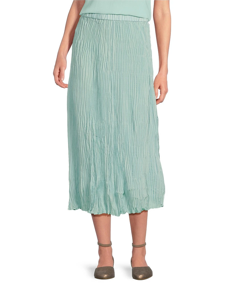 Eileen Fisher Crinkle Silk Pleated Midi A-Line Skirt