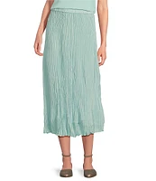 Eileen Fisher Crinkle Silk Pleated Midi A-Line Skirt