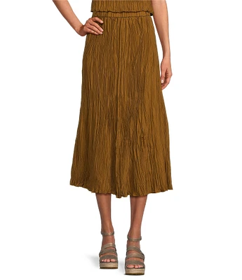 Eileen Fisher Crinkle Silk Pleated Midi Coordinating A-Line Skirt