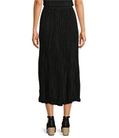 Eileen Fisher Crinkle Silk Pleated Midi A-Line Skirt