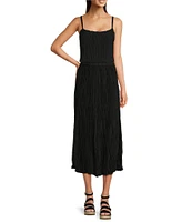 Eileen Fisher Crinkle Silk Pleated Midi A-Line Skirt