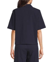 Eileen Fisher Crinkled Organic Cotton Notch Collar Short Sleeve Top