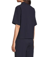 Eileen Fisher Crinkled Organic Cotton Notch Collar Short Sleeve Top