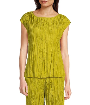 Eileen Fisher Crushed Silk Ballet Neck Cap Sleeve Coordinating Top