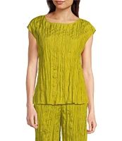 Eileen Fisher Crushed Silk Ballet Neck Cap Sleeve Coordinating Top