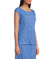 Eileen Fisher Crushed Silk Ballet Neck Cap Sleeve Coordinating Top