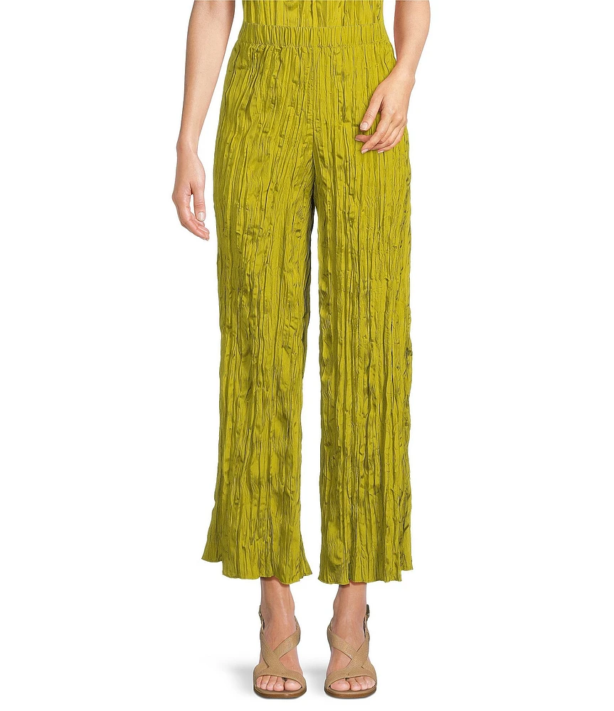 Eileen Fisher Crushed Silk Elastic Waist Pull-On Ankle Coordinating Pants