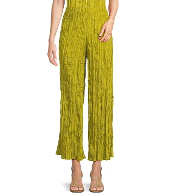 Eileen Fisher Crushed Silk Elastic Waist Pull-On Ankle Coordinating Pants