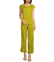 Eileen Fisher Crushed Silk Elastic Waist Pull-On Ankle Coordinating Pants