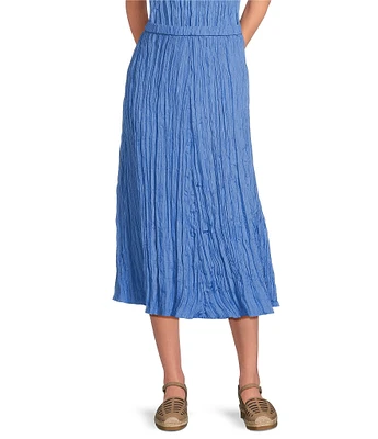 Eileen Fisher Crushed Silk Pull-On A-Line Midi Skirt