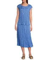 Eileen Fisher Crushed Silk Pull-On A-Line Midi Skirt