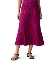 Eileen Fisher Crushed Silk Pull-On A-Line Midi Skirt