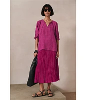 Eileen Fisher Crushed Silk Pull-On A-Line Midi Skirt