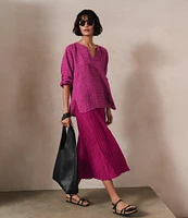 Eileen Fisher Crushed Silk Pull-On A-Line Midi Skirt