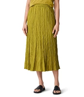 Eileen Fisher Crushed Silk Pull-On A-Line Midi Skirt