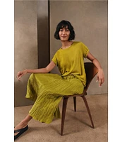 Eileen Fisher Crushed Silk Pull-On A-Line Midi Skirt