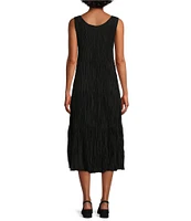 Eileen Fisher Crushed Silk Scoop Neck Sleeveless Slip Midi Dress