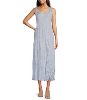 Eileen Fisher Crushed Silk V-Neck Sleeveless Midi Dress