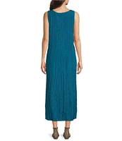 Eileen Fisher Crushed Silk V-Neck Sleeveless Midi Dress