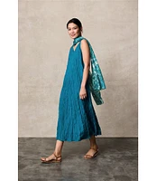 Eileen Fisher Crushed Silk V-Neck Sleeveless Midi Dress