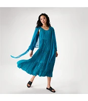 Eileen Fisher Crushed Silk V-Neck Sleeveless Midi Dress
