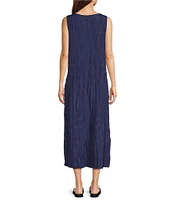Eileen Fisher Crushed Silk V-Neck Sleeveless Midi Dress