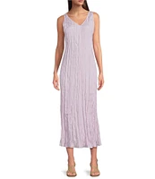 Eileen Fisher Crushed Silk V-Neck Sleeveless Midi Dress