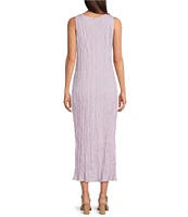Eileen Fisher Crushed Silk V-Neck Sleeveless Midi Dress