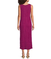 Eileen Fisher Crushed Silk V-Neck Sleeveless Midi Dress