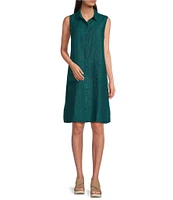 Eileen Fisher Delave Organic Linen Point Collar Sleeveless Button Front Shirt Dress