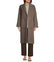 Eileen Fisher Double Faced Wool Open Front Notch Lapel Long Sleeve Blazer Coat