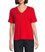 Eileen Fisher Easy Organic Cotton Jersey Knit V-Neck Short Sleeve Tee Shirt