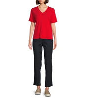 Eileen Fisher Easy Organic Cotton Jersey Knit V-Neck Short Sleeve Tee Shirt