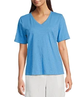 Eileen Fisher Easy Organic Cotton Jersey Knit V-Neck Short Sleeve Tee Shirt
